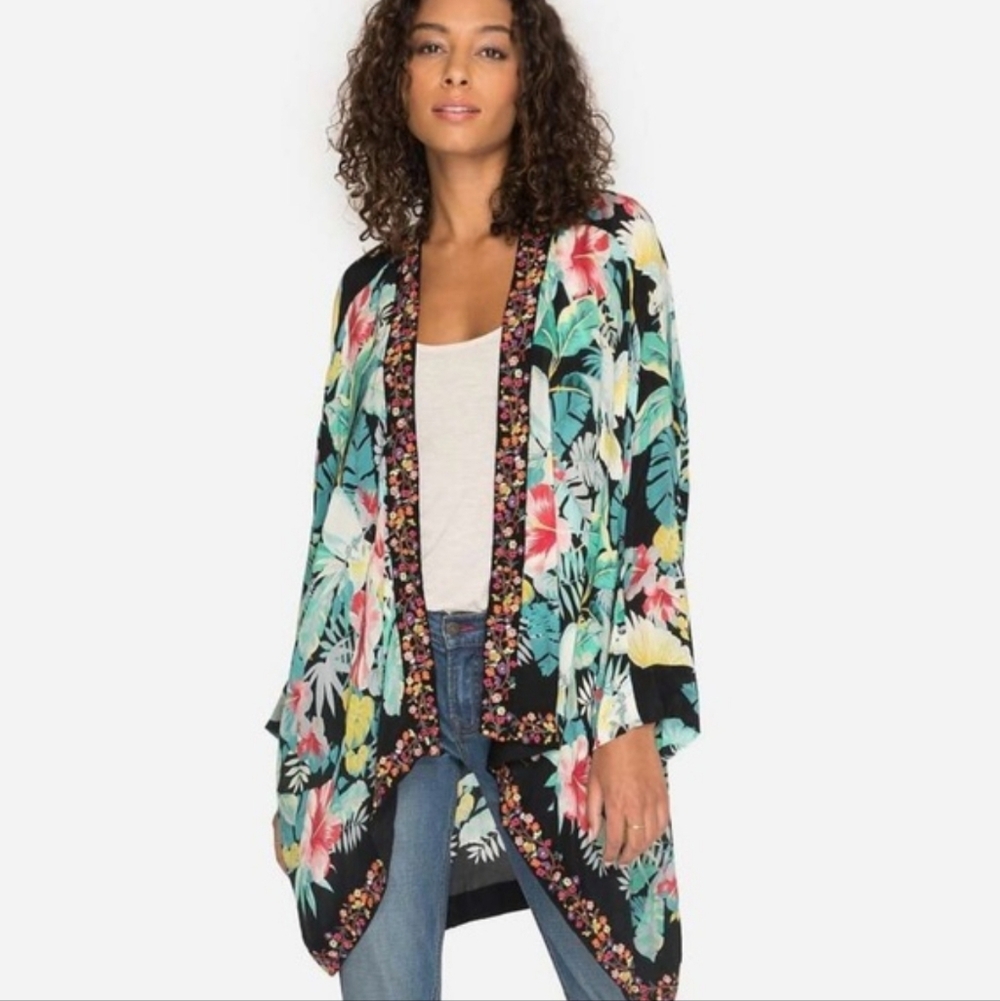 Johnny Was Solomio Tropical Printed Kimono Top XS